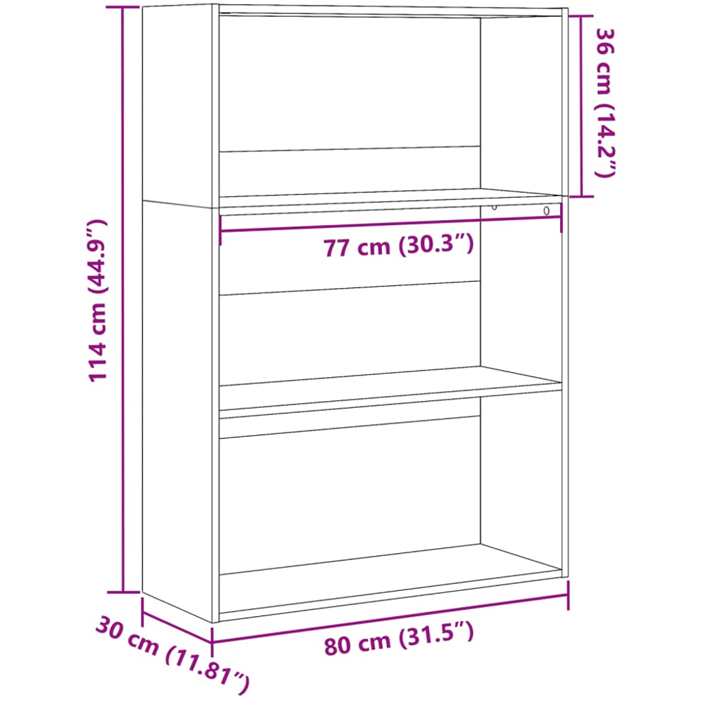 vidaXL 3 Shelf Grey Sonoma Bookcase Image 9