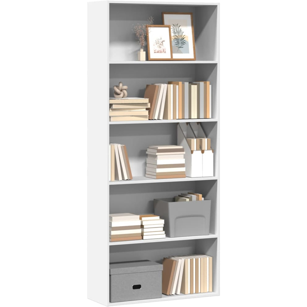 vidaXL 5 Shelf White Tall Bookcase Image 3
