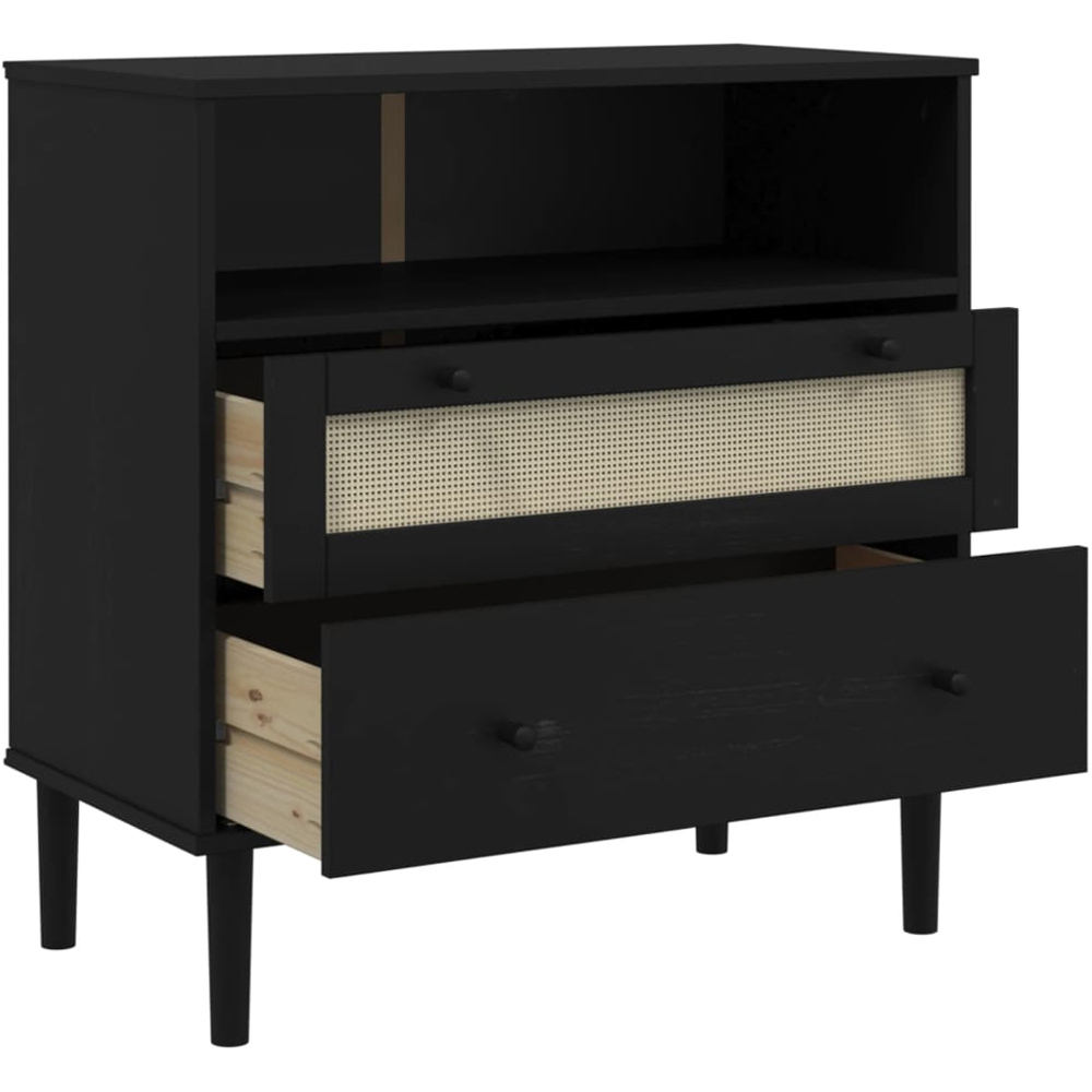 vidaXL 2 Drawer Single Shelf Black Rattan Look Wooden Sideboard Image 6