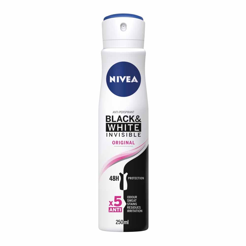 Nivea Black and White Invisible Original Anti Perspirant Deodorant Spray Case of 6 x 250ml Image 2