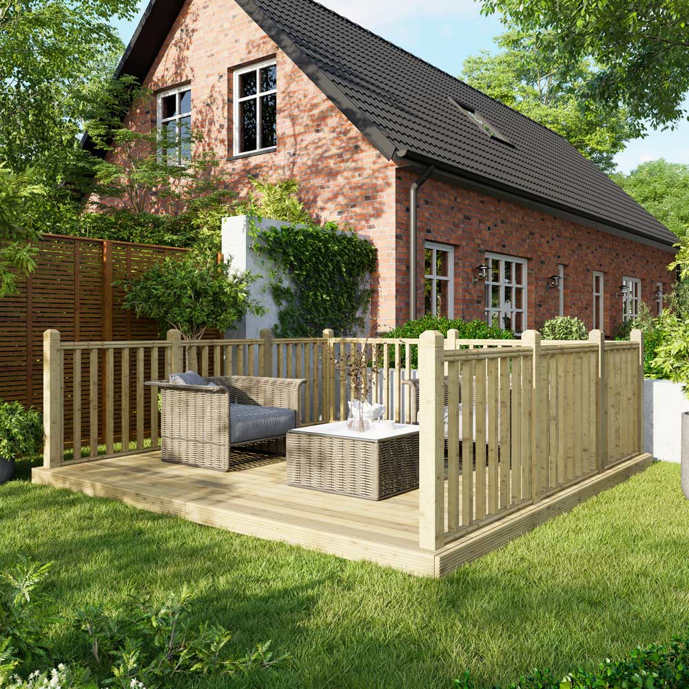 Power 12 x 12ft Timber Decking Kit With Handrails On 3 Sides Image 2