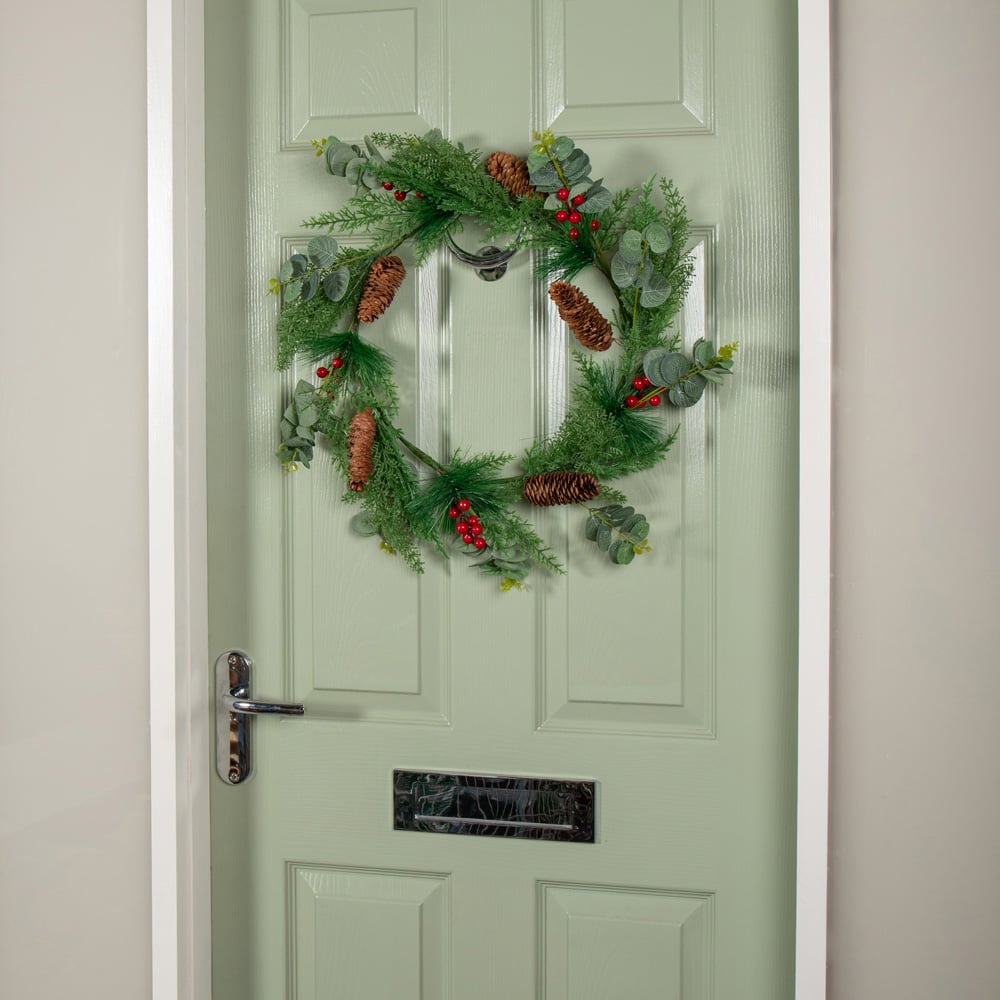 Samuel Alexander Eucalyptus Wreath with Red Berries and Pinecones 50cm Image 8