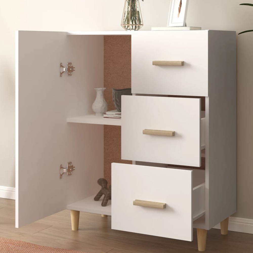vidaXL Single Door 3 Drawer White Sideboard Image 1
