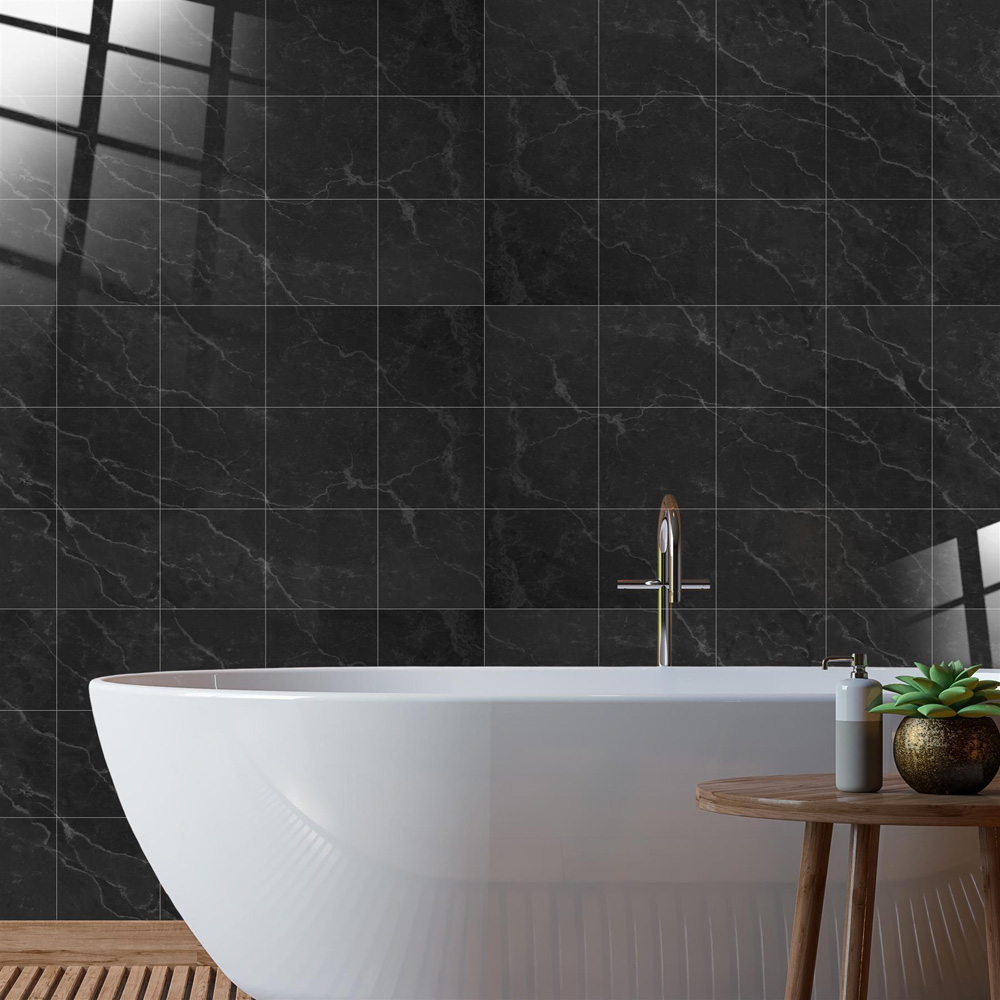 Walplus Dark Grey Marble Stone Tile Sticker 12 Pack Image 1