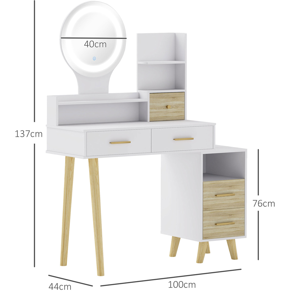 Portland 5 Drawer 5 Shelf White Dressing Table with LED Light Mirror Image 9
