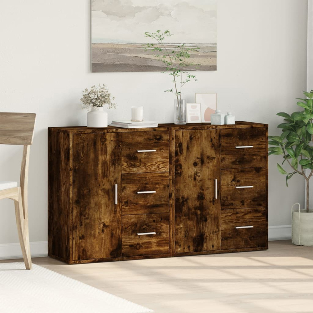 vidaXL 2 Door 6 Drawer Smoked Oak Sideboard Image 3