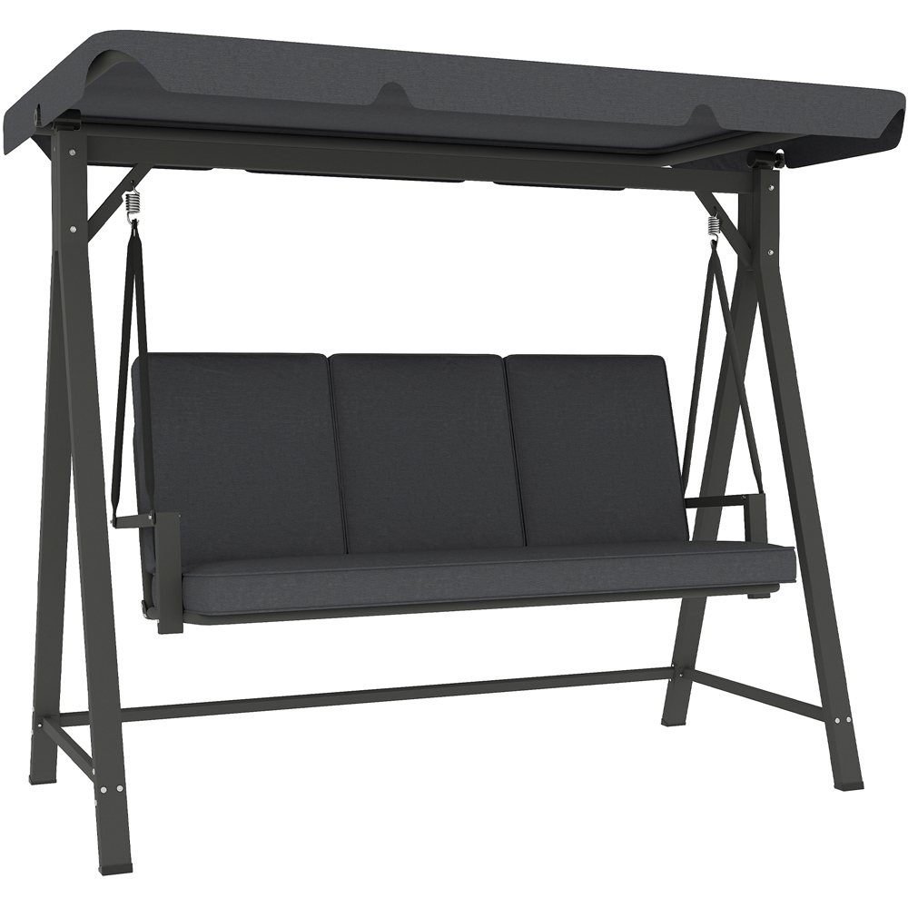 Outsunny 3 Seater Grey Garden Swing Bench with Adjustable Canopy and Cushion Image 2