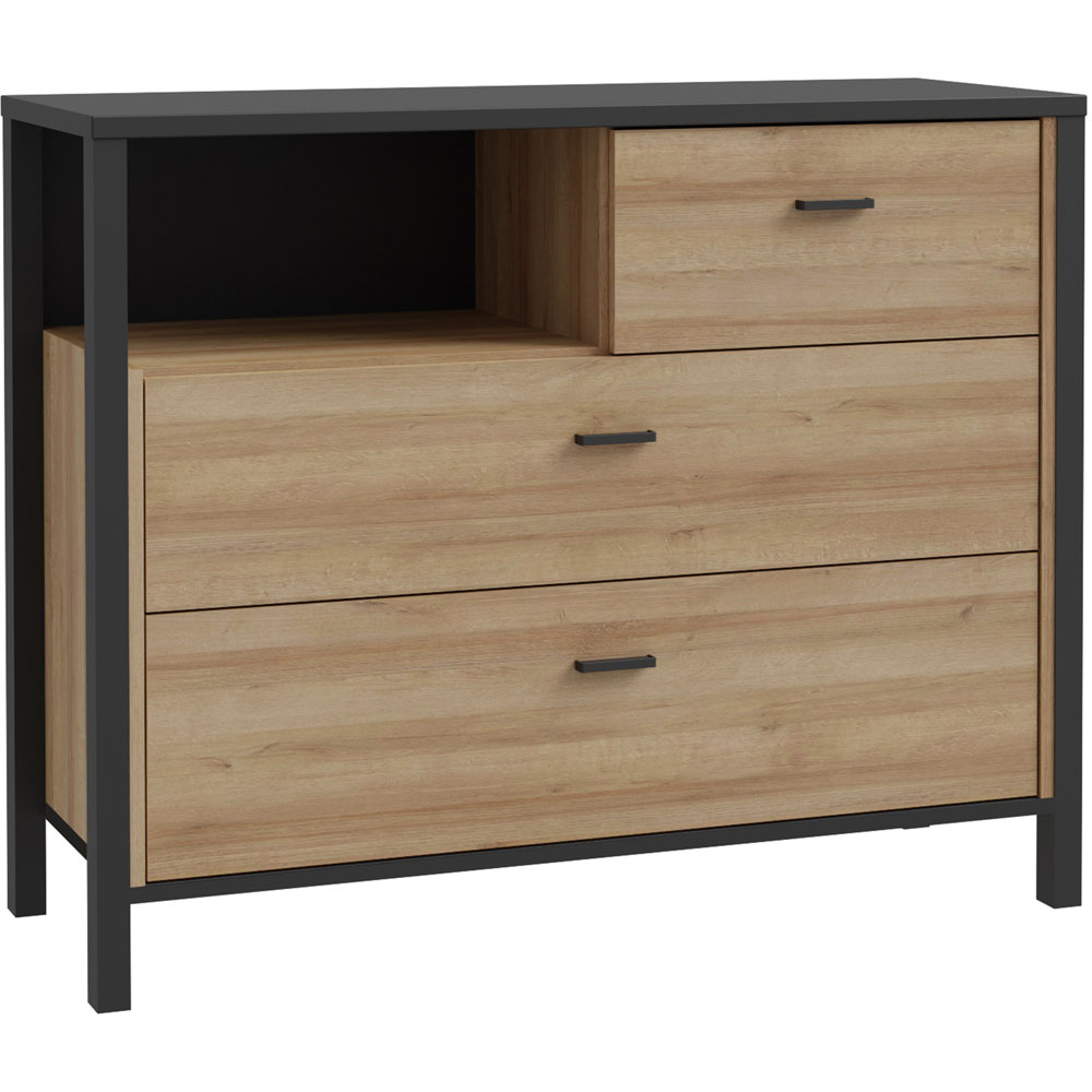 Florence High Rock 3 Drawer Matt Black and Riviera Oak Chest of Drawers Image 2