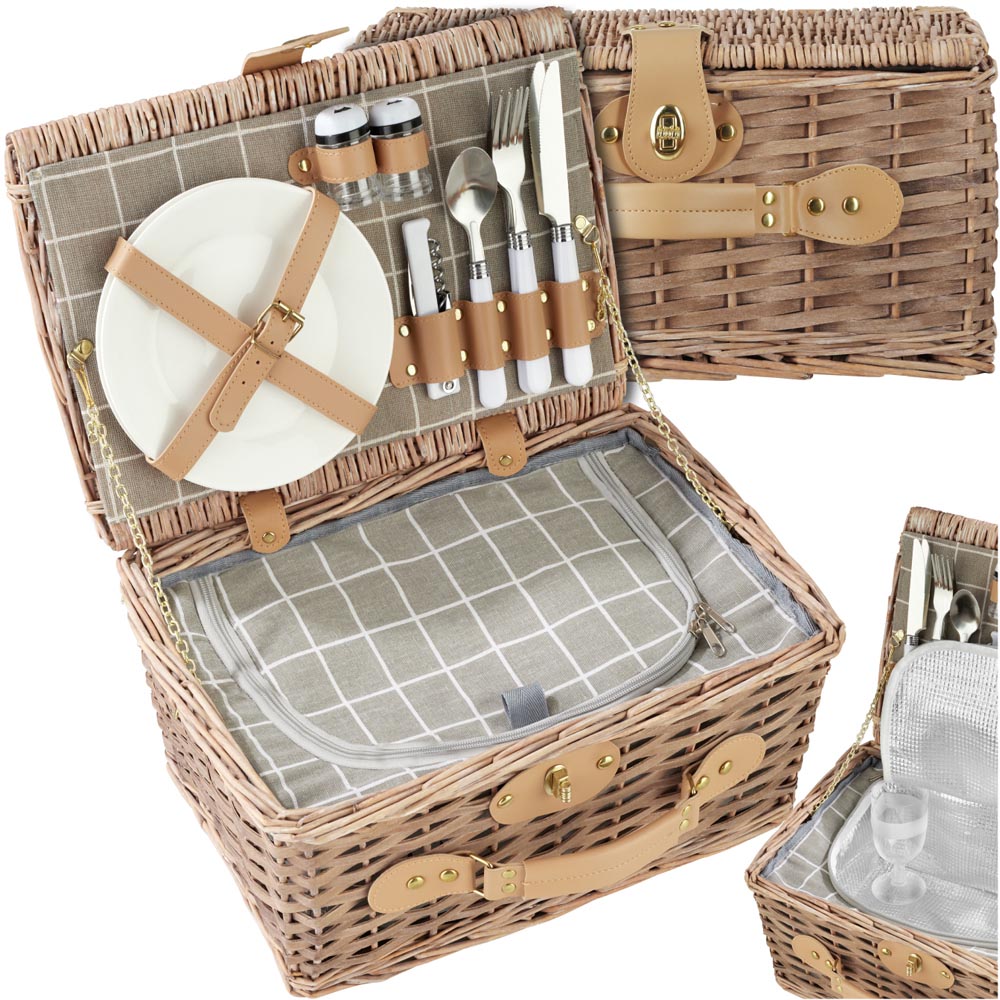 tectake Lange 2 Person Picnic Basket with Cooler Compartment and Accessories Image 2