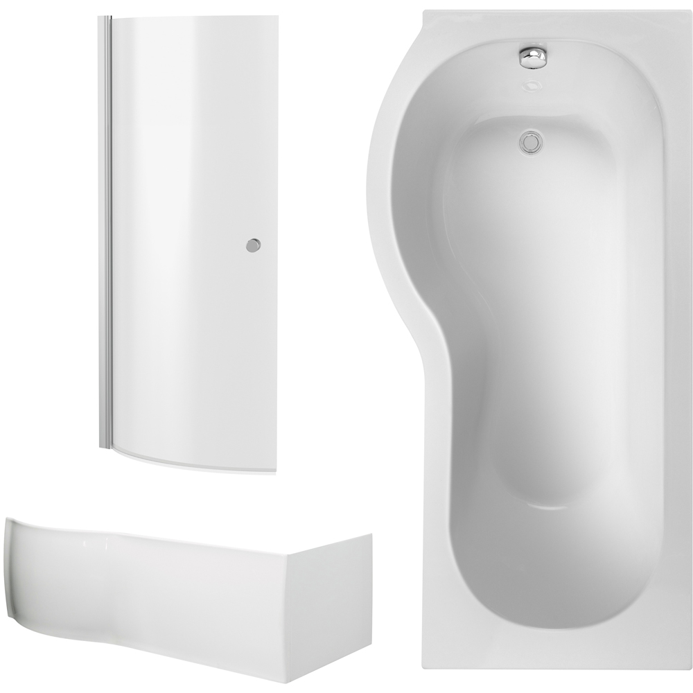 nuie 1700mm Left Hand P-Bath with Panel and Chrome Screen Image 1