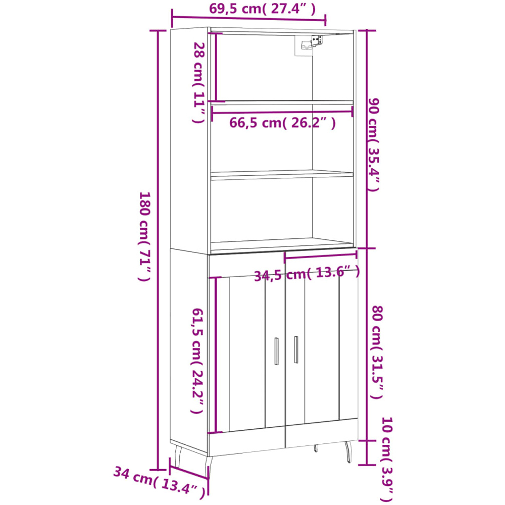 vidaXL 2 Door 3 Shelf Sonoma Oak Highboard Image 6