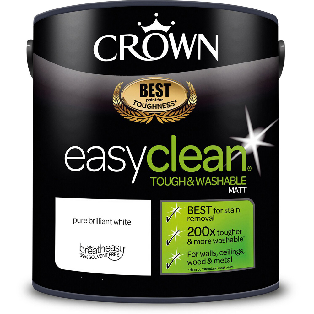 Crown Easyclean Pure Brilliant White Matt Emulsion Multisurface Paint 2.5L Image 2