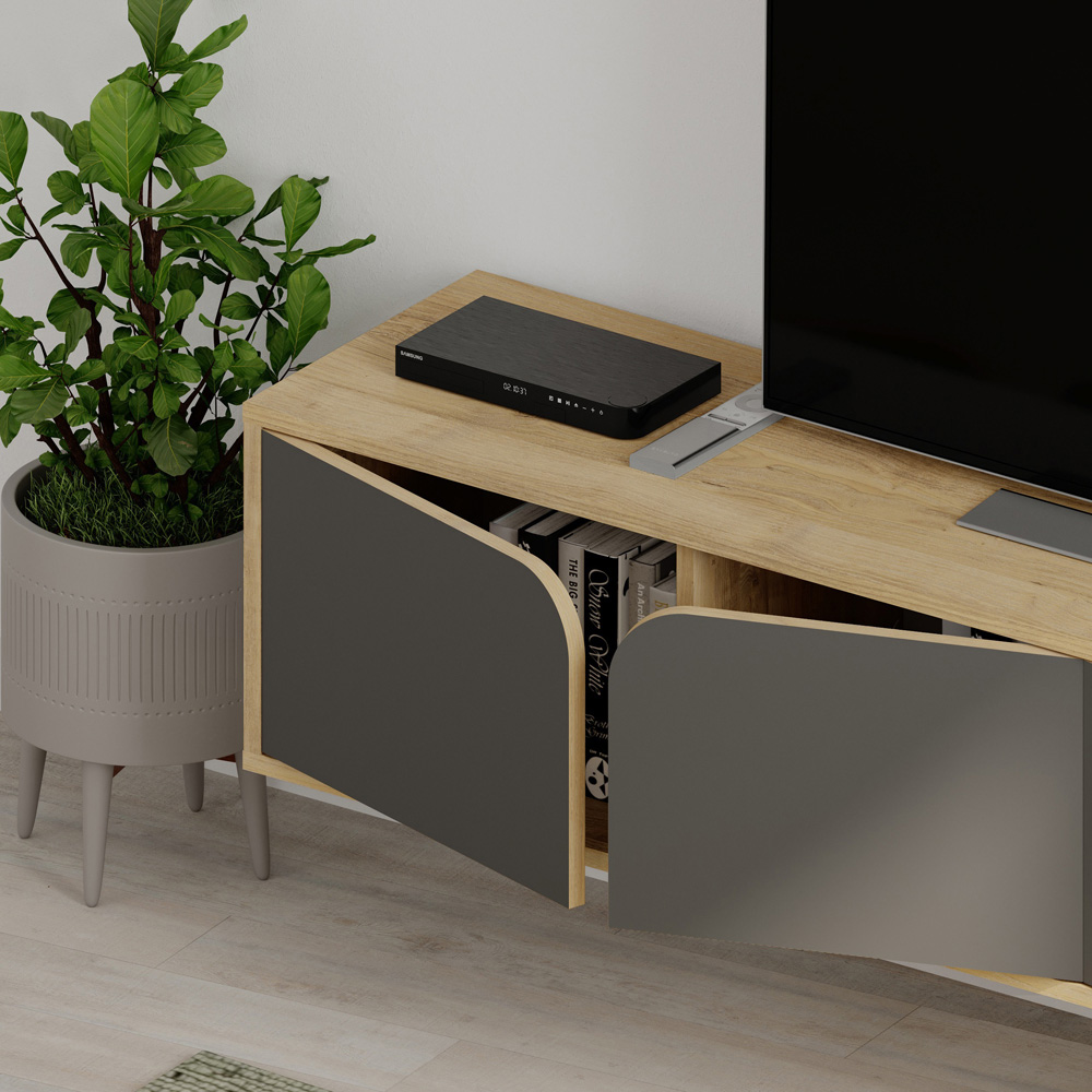 Decortie Spark 4 Door Oak Anthracite Grey Modern TV Unit Image 3