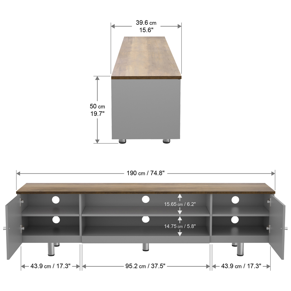 AVF Whitesands 2 Door 2 Shelf Satin Grey TV Unit Image 7