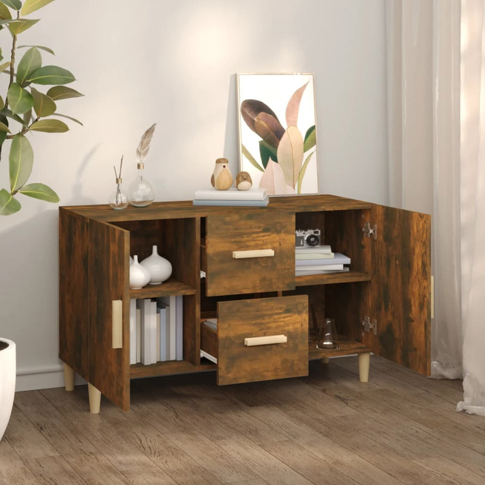 vidaXL 2 Door 2 Drawer Smoked Oak Sideboard Image 7