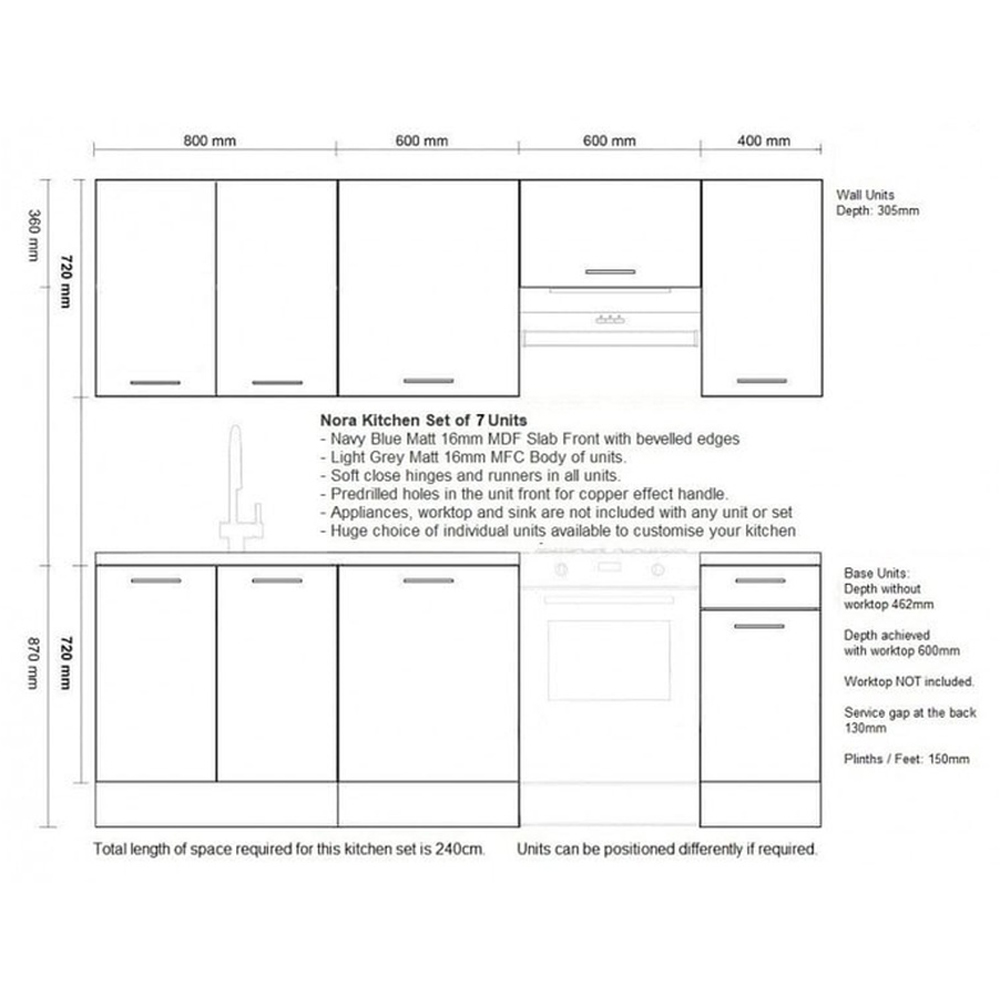 Impact Furniture Nora Matt Grey and Navy Blue Complete Kitchen Cabinet Set of 7 Image 9
