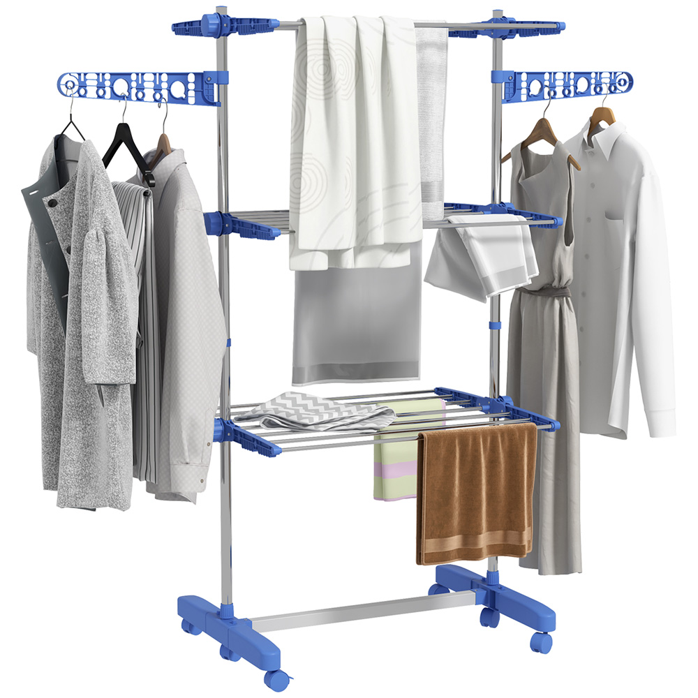HOMCOM 3-TierBlue Large Stainless Steel Clothes Airer Image 3