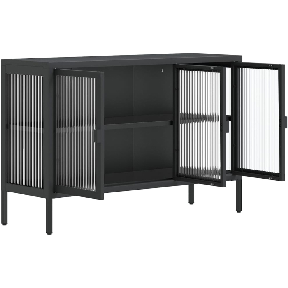 vidaXL 3 Fluted Glass Door Black Modern Sideboard Image 5