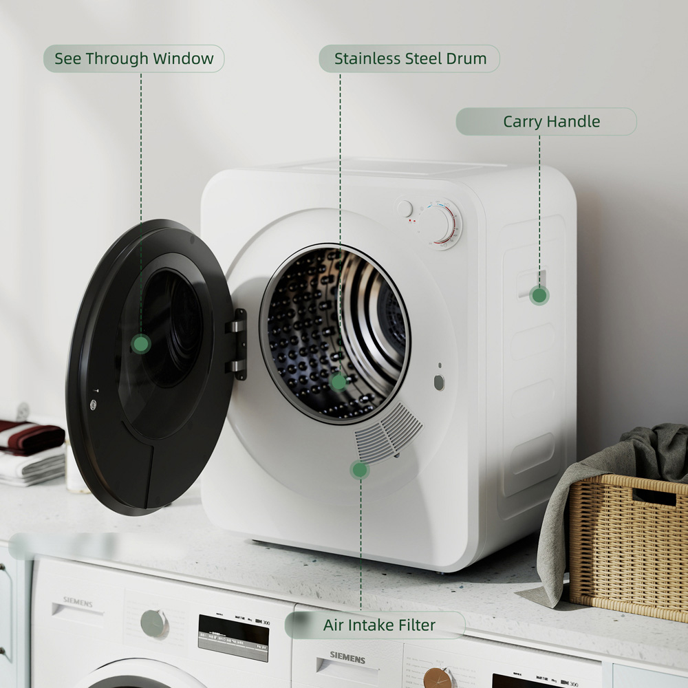 HOMCOM White Front Load Laundry Dryer with 2 Power Modes 4kg Image 8