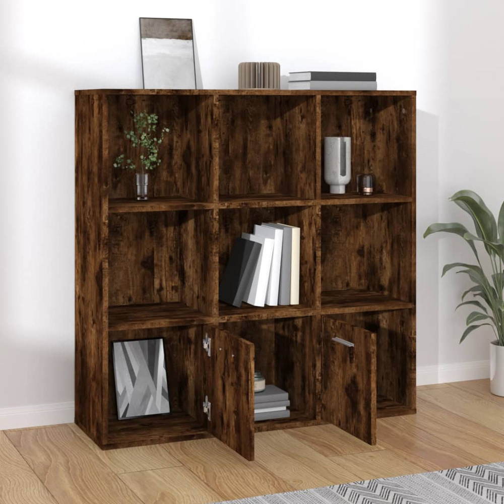 vidaXL 2 Door 7 Shelf Smoked Oak Bookcase Image 8