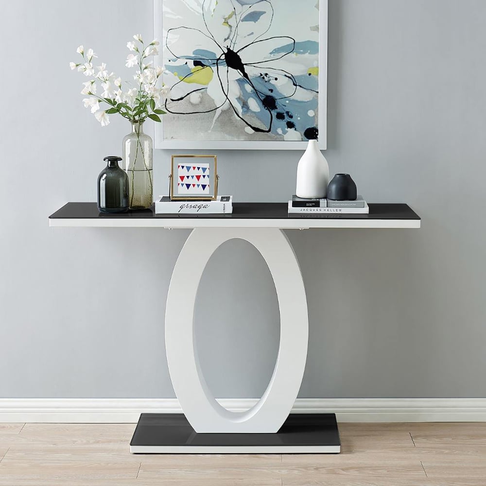 Furniturebox Lucia Black and White Halo High Gloss Glass Console Table Image 5