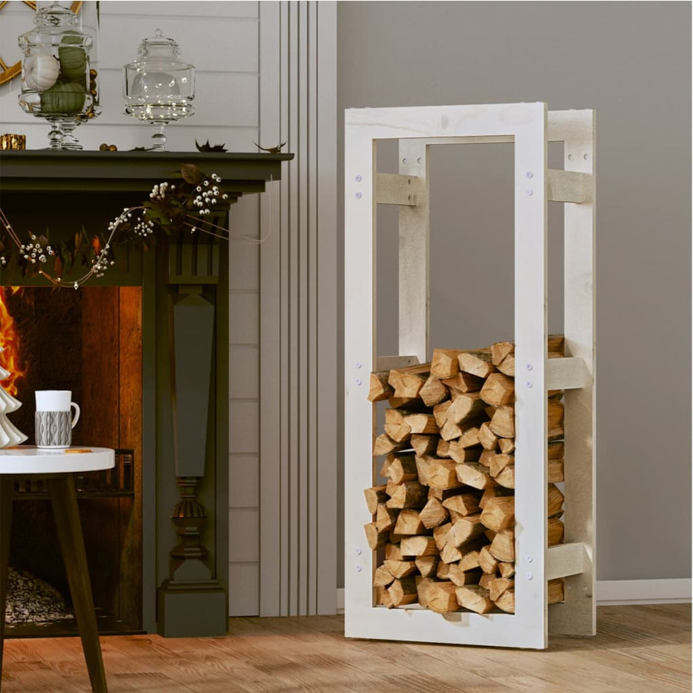 vidaXL White Pine Wood Firewood Log Holder 100 x 41 x 25cm Image 2