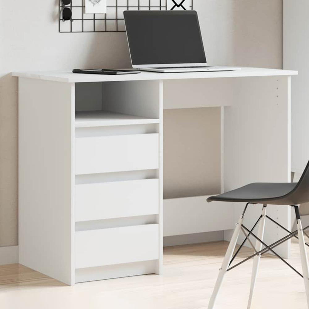 vidaXL 3 Drawer Single Shelf Computer Desk White Image 1