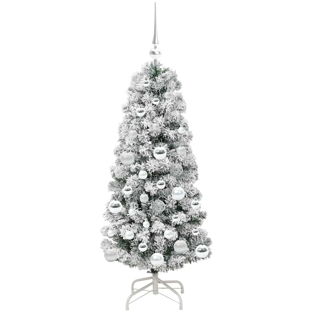 vidaXL Pre-Lit Warm White LED and Silver Baubles Snow Flocked Artificial Christmas Tree 4ft Image 4