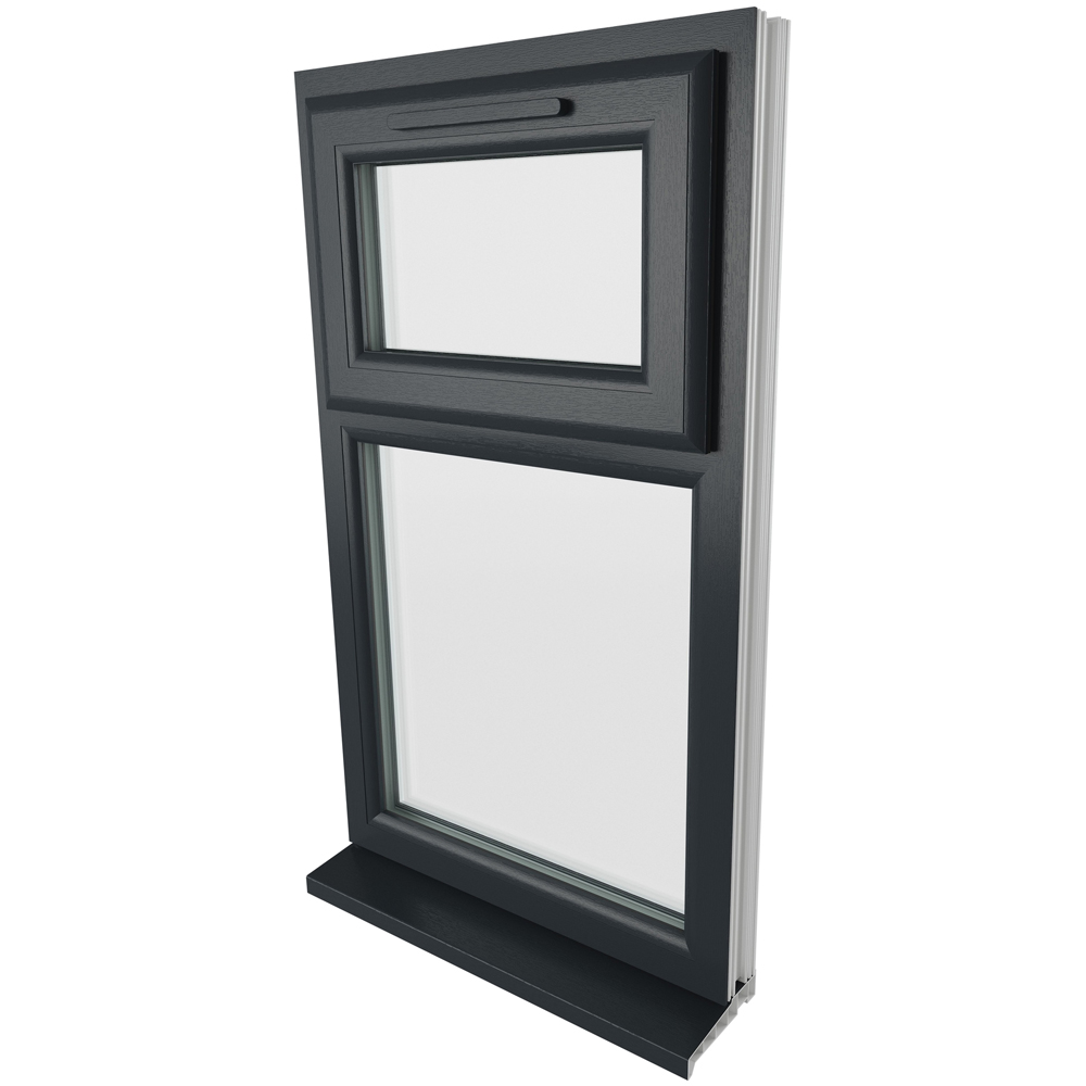 Crystal uPVC Double Glazed Window Top Hung Over Fixed Light Grey White Clear Glass 905x965mm Image 9