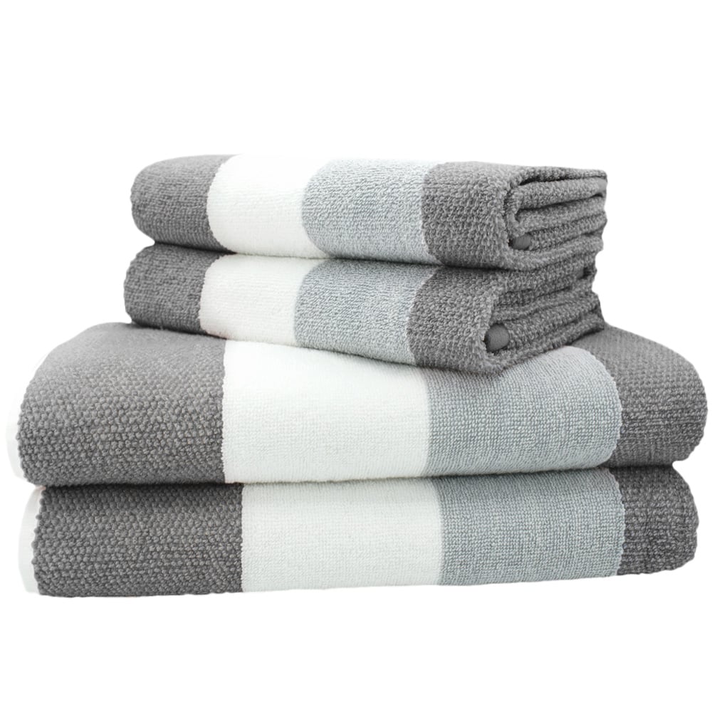Velosso Weston Grey Strip Hand Towel Set of 2 Image 1