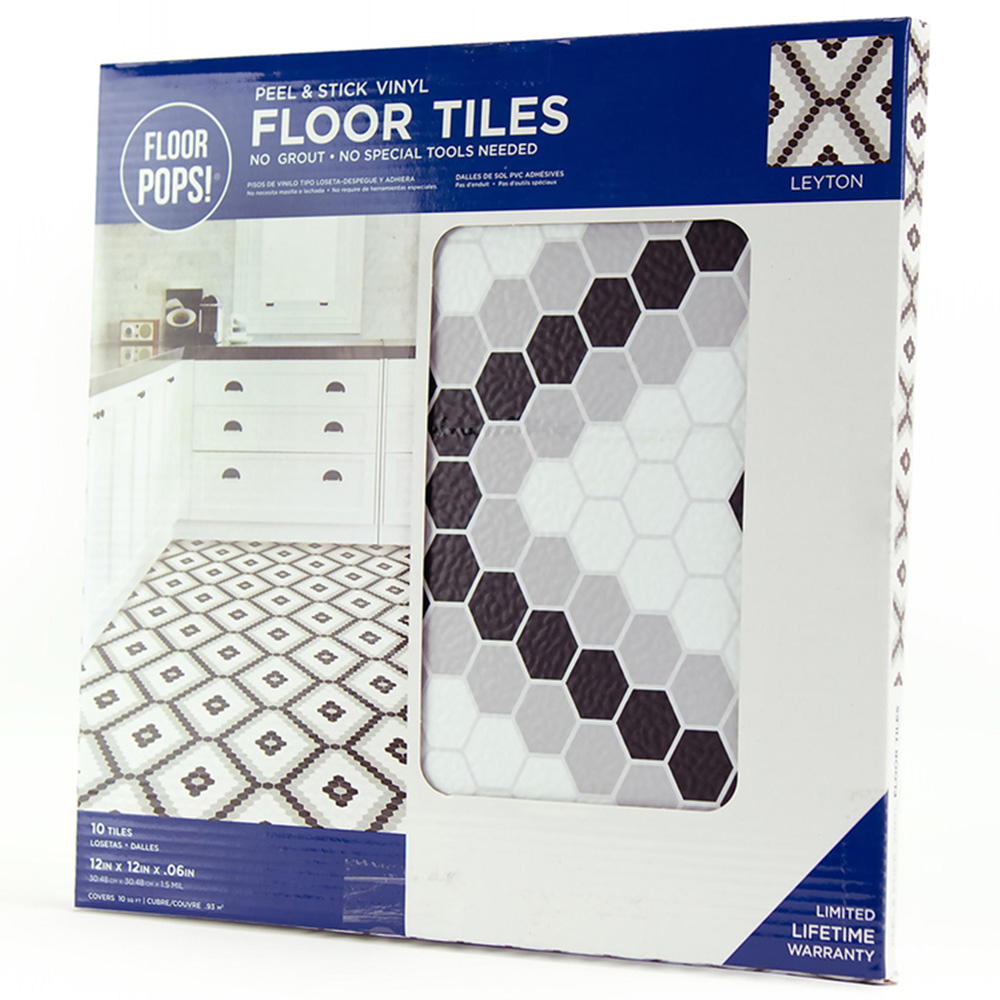 Floorpops Leyton Black and White Peel and Stick Floor Tile 30.48 x 30.48cm 10 Pack Image 3
