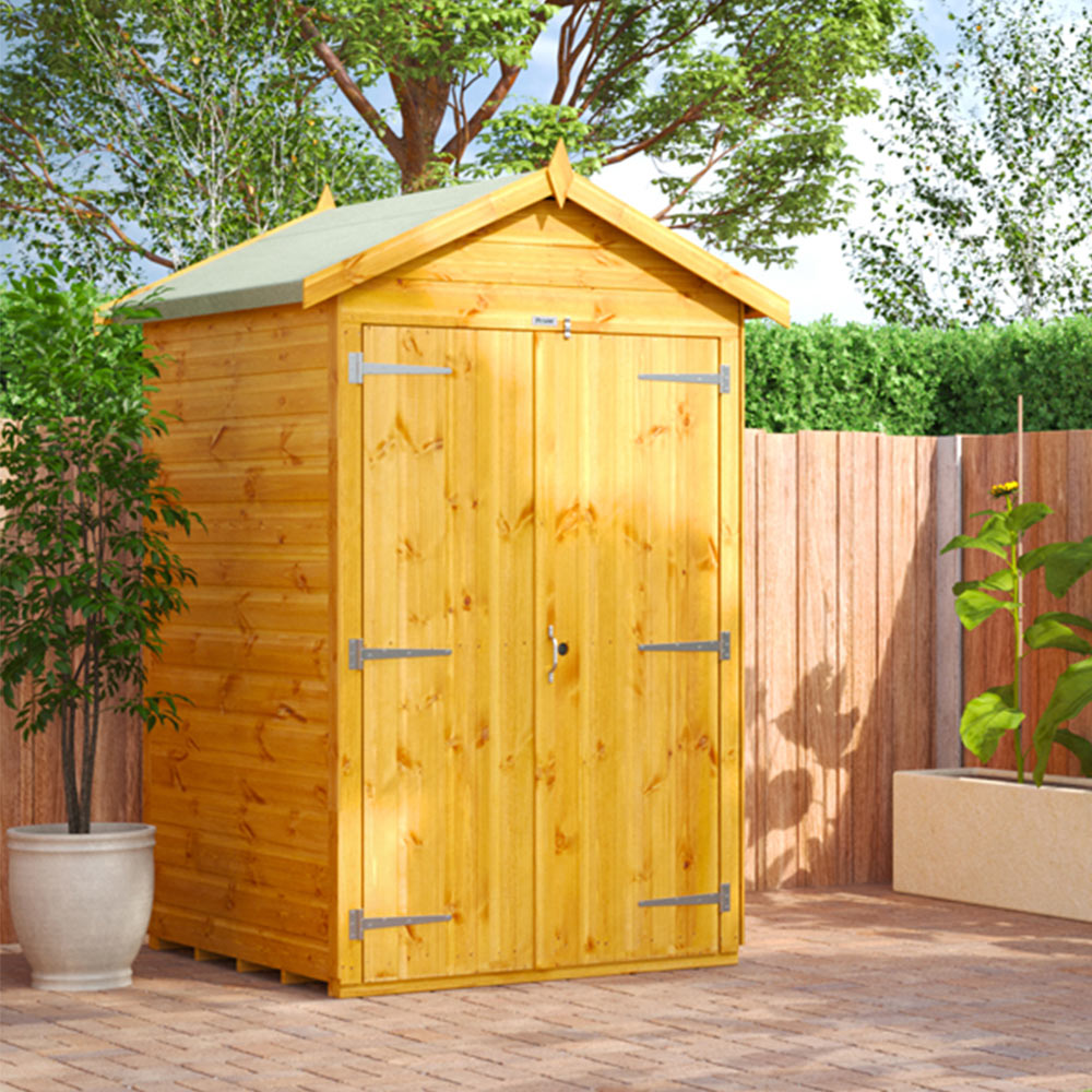 Power Sheds 4 x 4ft Double Door Apex Wooden Shed Image 2