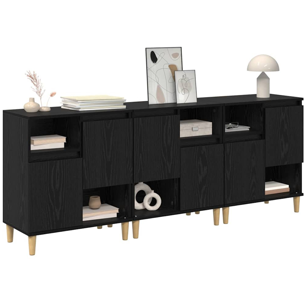 vidaXL 2 Door 2 Shelf Black Oak Compact Sideboard Set of 3 Image 3