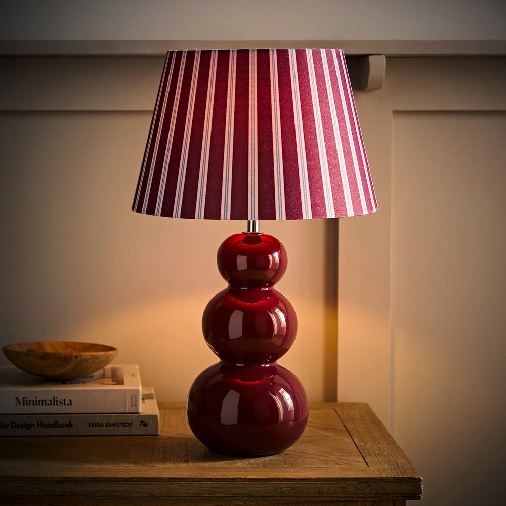 ValueLights Edie Stripe Shade Burgundy Bobble Ceramic Table Lamp with Bulb Image 2