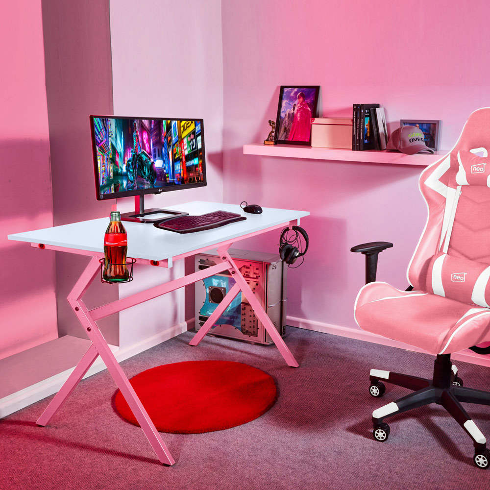 Neo Ergonomic Computer Gaming Desk Pink Image 5