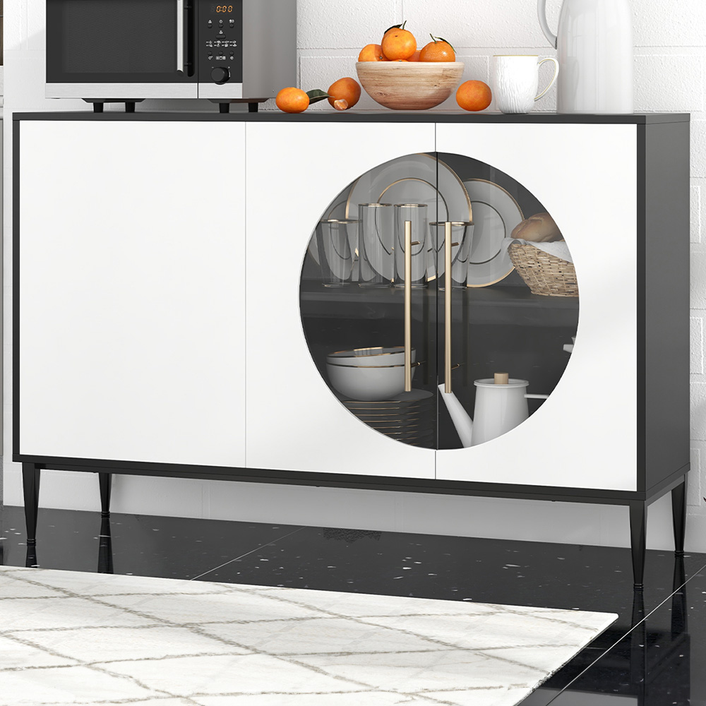 Costway 3 Door Black and White Sideboard Image 1