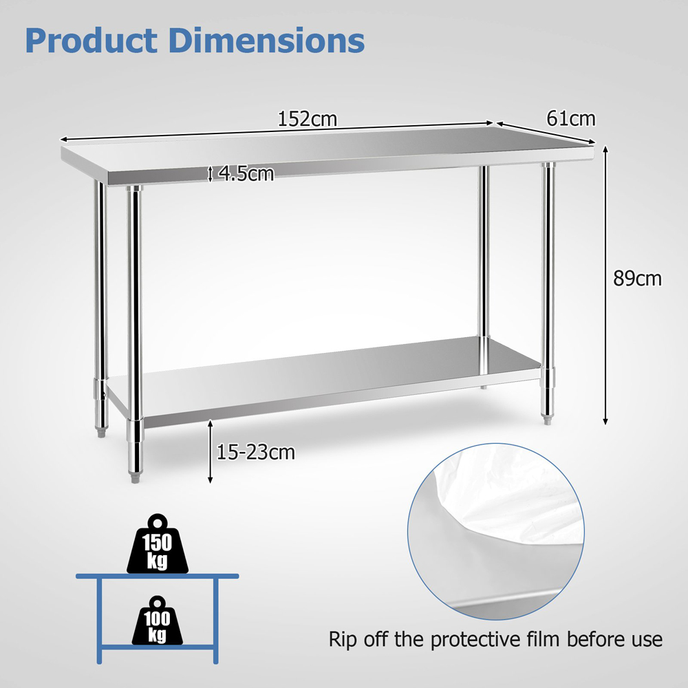 Costway Single Shelf Stainless Steel Workstation Image 9