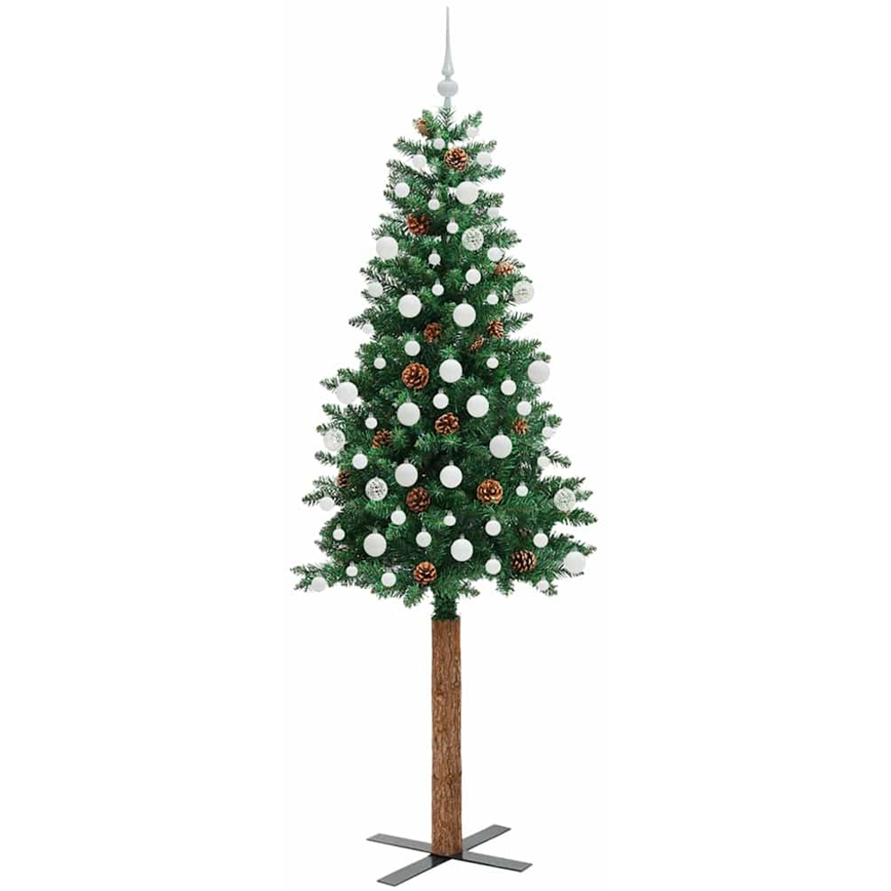 vidaXL Green Artificial Christmas Tree with Pinecones LEDs White Decoration Ornaments 7ft Image 1