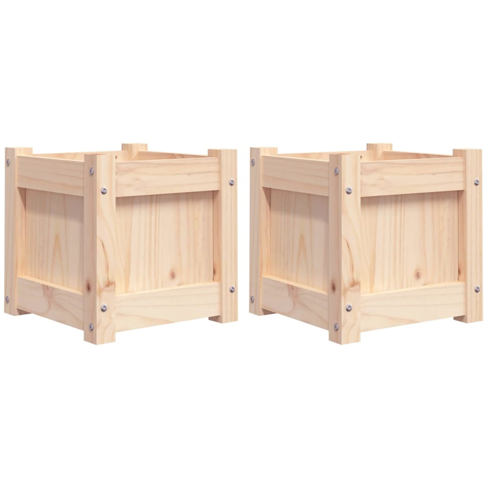 vidaXL Natural Solid Pine Wood Garden Planter 31 x 31 x 31cm 2 Pack Image 1