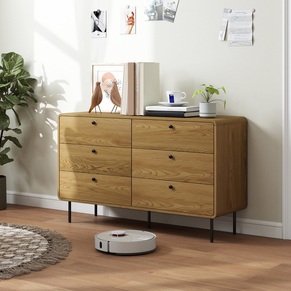 Portland 6 Drawer Oak Wide Chest of Drawers Image 3
