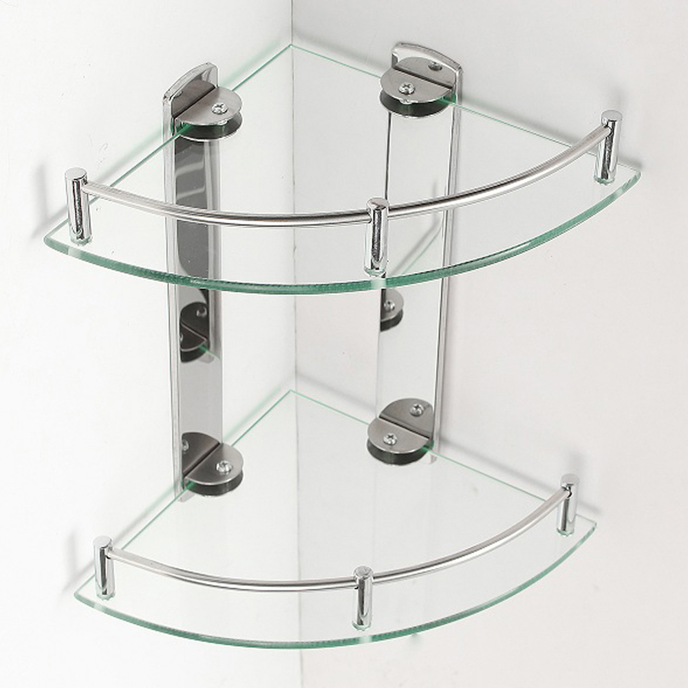 Living And Home WH0660 Tempered Glass Stainless Steel Corner Shelf Rack 2-Tier Image 5