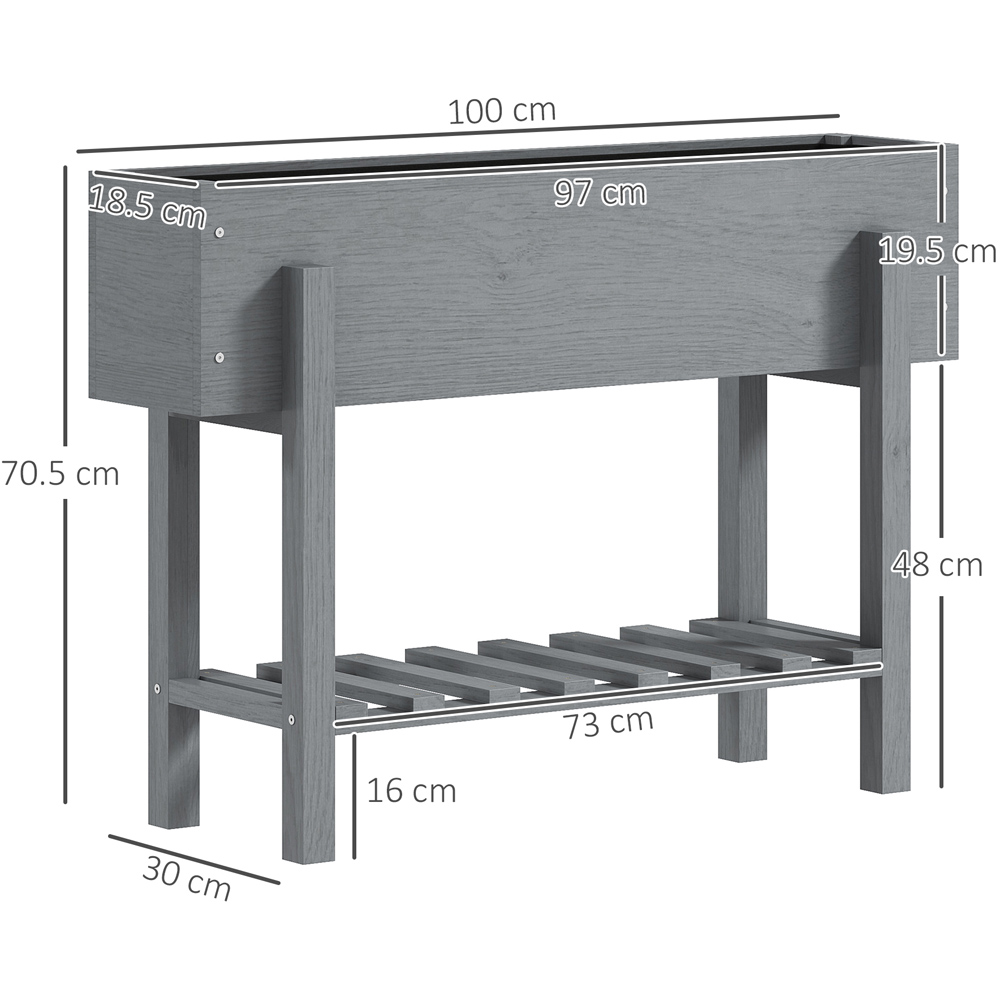Outsunny Grey Wooden Raised Garden Bed with Bed Liner and Storage Shelf Image 9