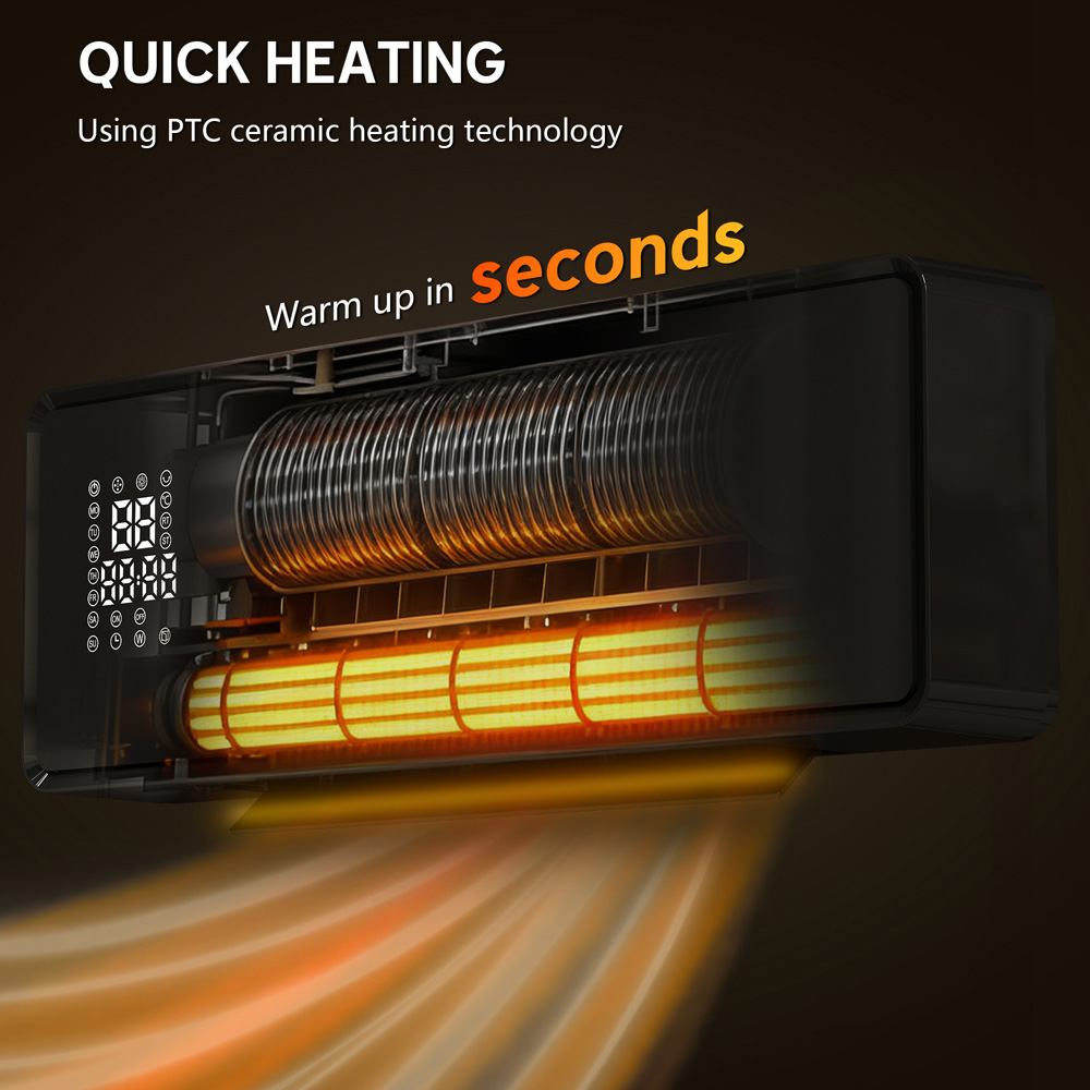 HOMCOM Black Ceramic Wall Mounted Electric Heater with Fan 2000W Image 8