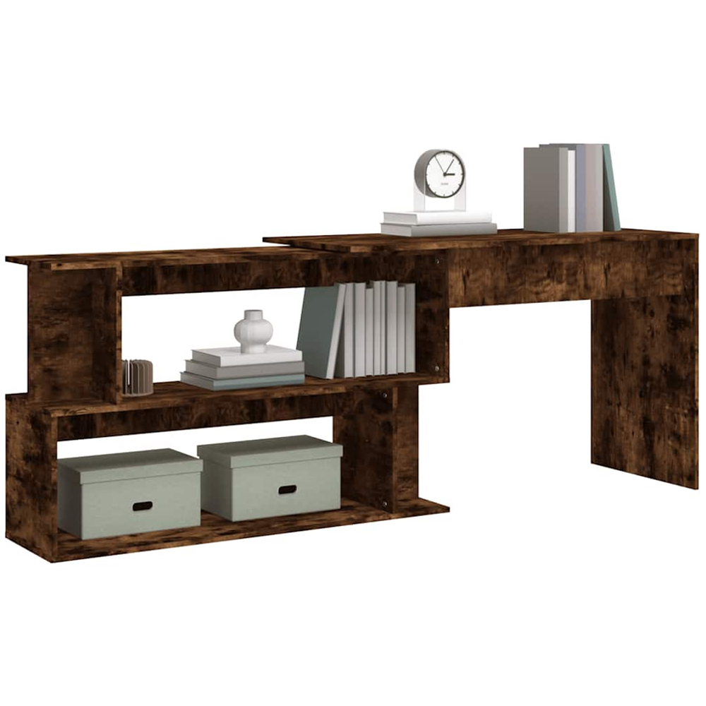 vidaXL 2 Shelf Rotatable Corner Office Desk Smoked Oak Image 3