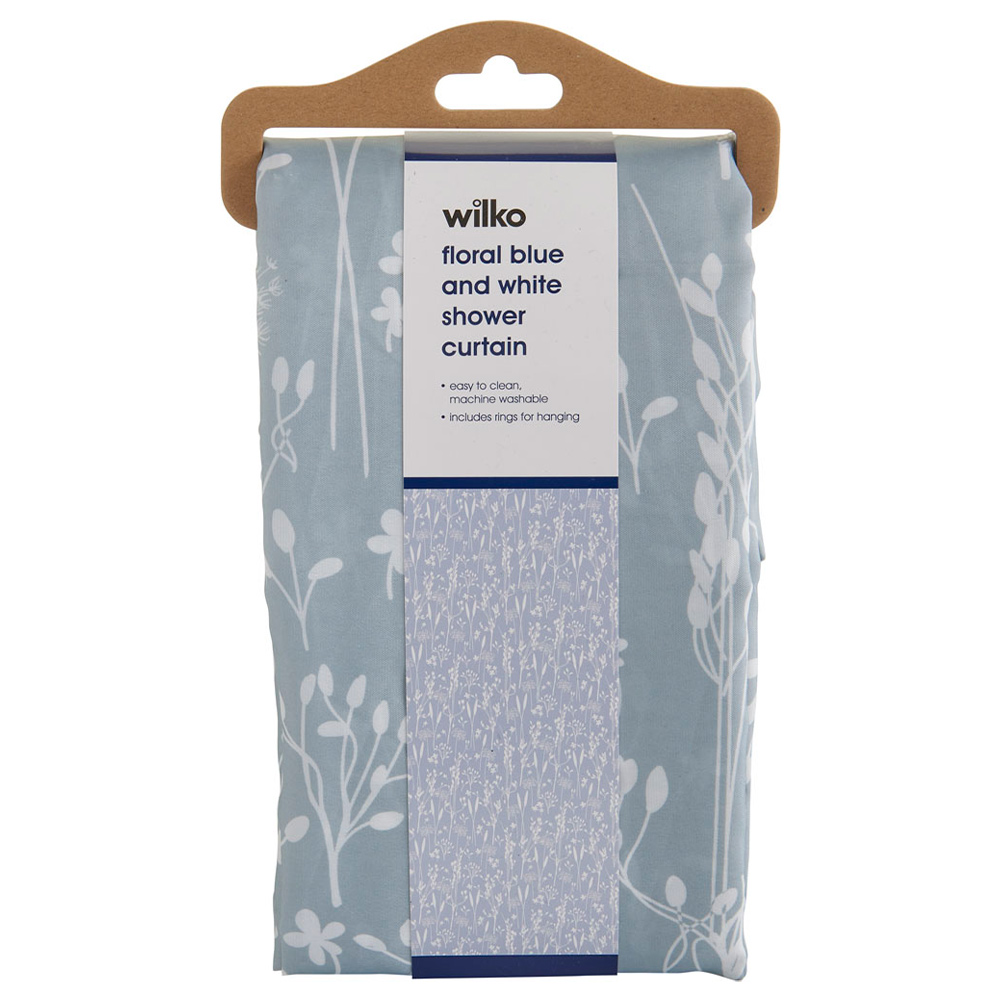 Wilko Polyester Floral Blue and White Shower Curtain Image 3