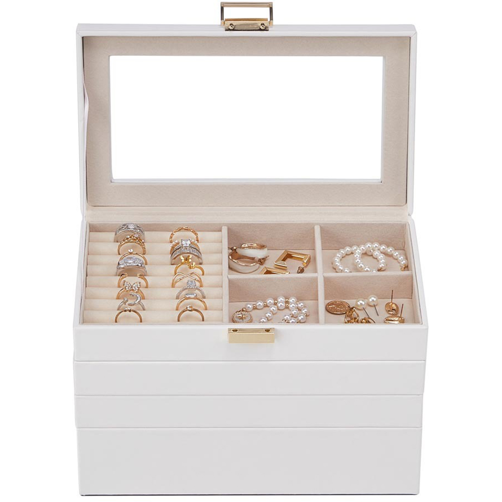H&O Direct 4 Tier White Jewellery Storage Box with Transparent Lid Image 2