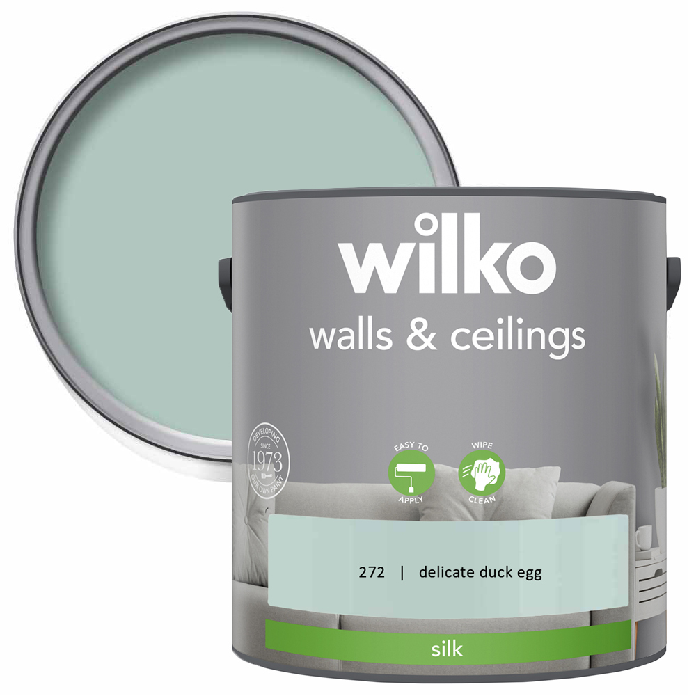 Wilko Walls & Ceilings Delicate Duck Egg Silk Emulsion Paint 2.5L Image 1