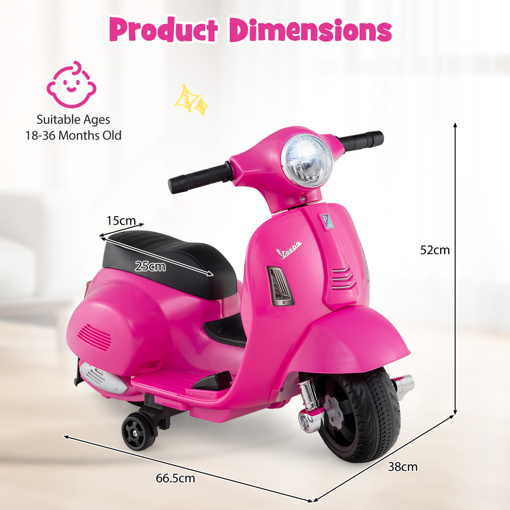 Costway Kids Pink Licensed Vespa Ride On Motorcycle with Lights and Horn Sound 6V Image 7