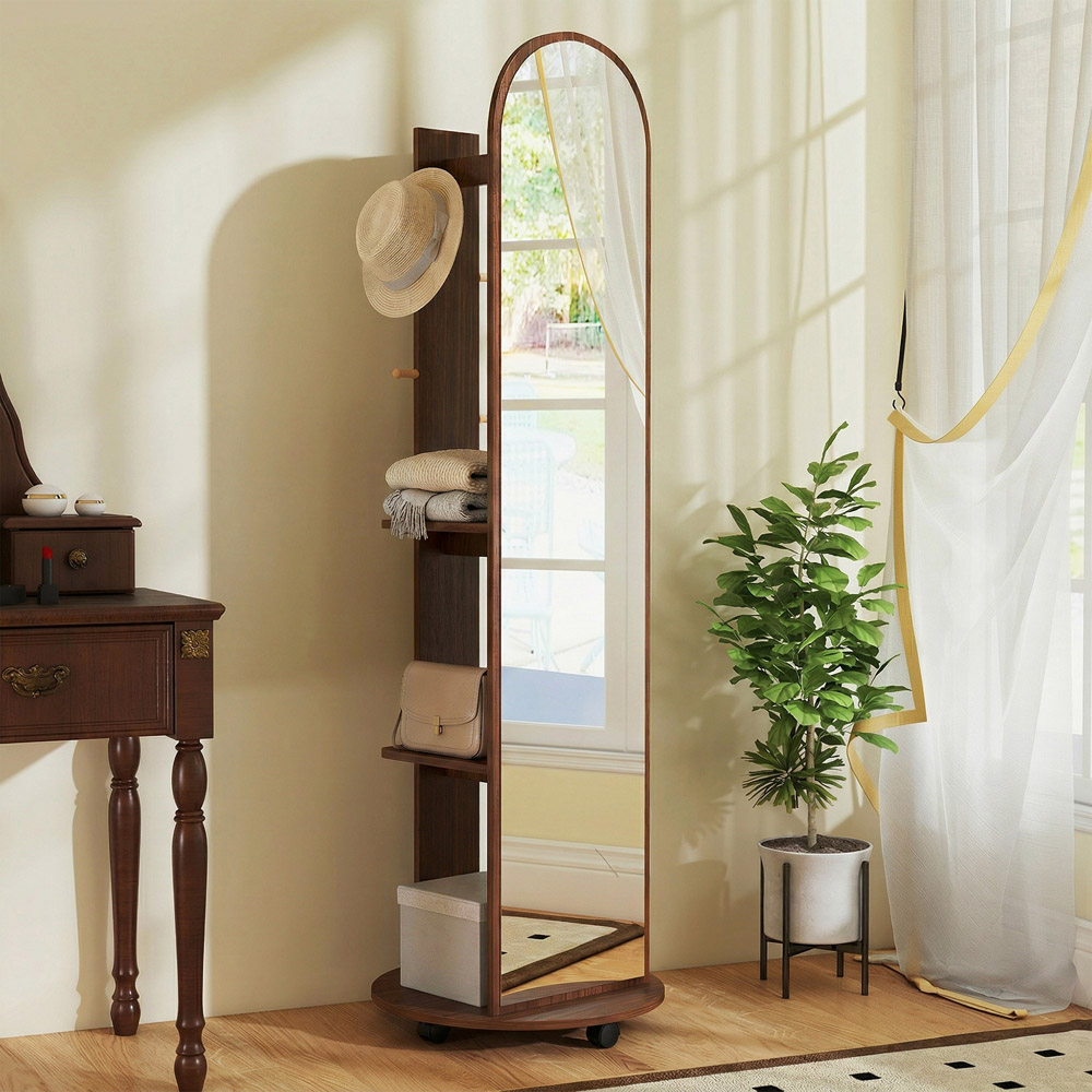 HOMCOM 2-in-1 Brown Full Length Mirror with Wheels Image 2
