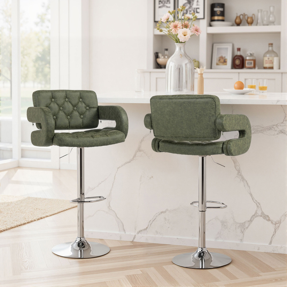 Portland Green PU Leather Height Adjustable Swivel Bar Stool Image 3